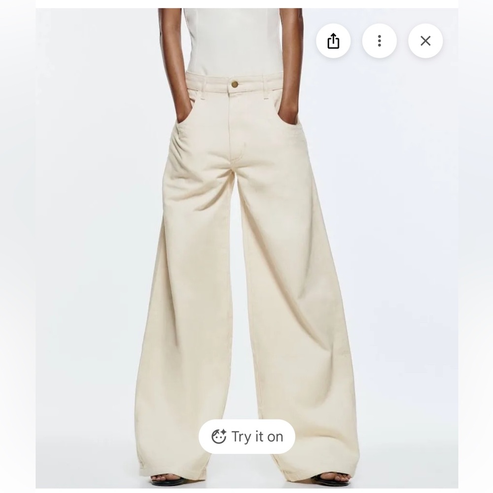 ZARA THE SKATER FLARE JEANS ECRU CREAM‎ SIZE 4 NWT